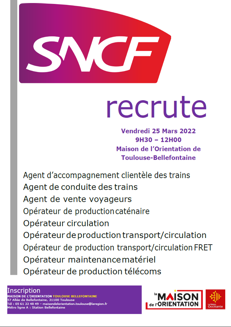 La SNCF recrute dans les Maisons de l'Orientation Cap emploi 31
